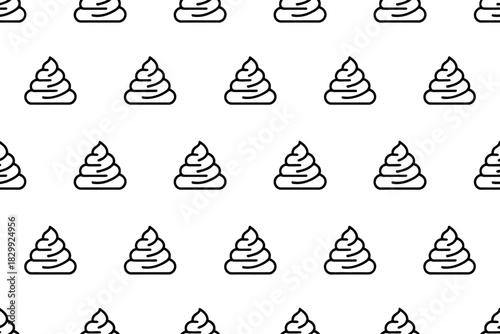 Repeating seamless pattern of minimal stylized poo icons on white backdrop