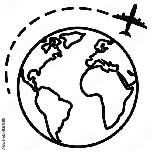 Global Air Travel: World Map and Airplane Route, International Tourism Concept.