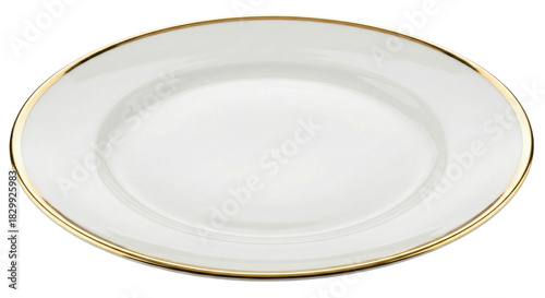 фотографія Elegant white porcelain dinner plate with gold rim