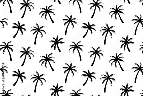 Seamless vector pattern of black palm trees on white background