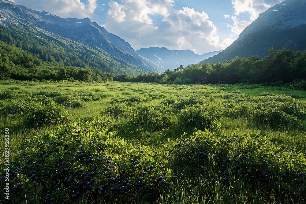 Obraz premium Wild blueberry carpet stretching toward horizon high resolution picture