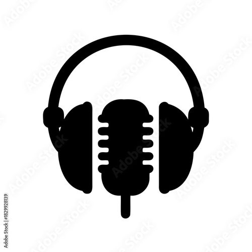 Headphones with microphone icon, audio podcasting symbol Vector, illustration