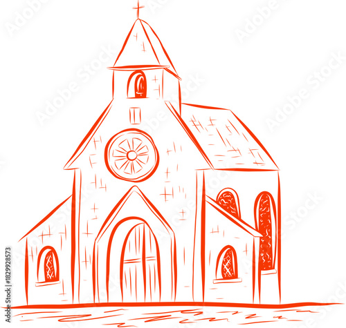 Doodle Hand-Drawn Simple Christian Church Building