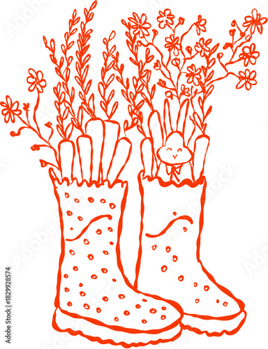 Doodle Style Spring Rain Boots with Flower Decoration