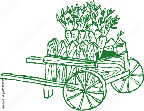 Doodle Garden Cart Wheelbarrow with Fresh Carrots