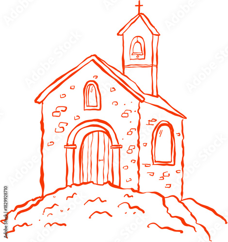 Simple Doodle Hand-Drawn Christian Church Outline