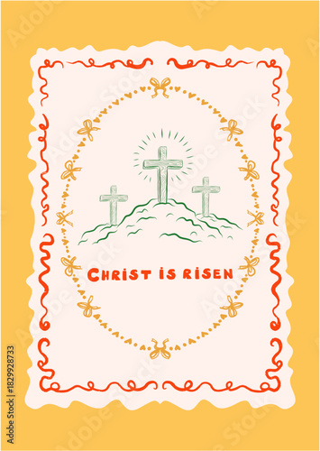 Doodle Poster Three Crosses Golgotha Crucifixion Scene