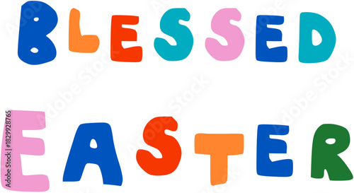 Simple Doodle Hand-Drawn Blessed Easter Lettering