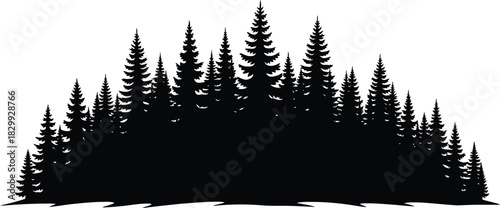 Coniferous Forest Tree Line Silhouette Vector Landscape
