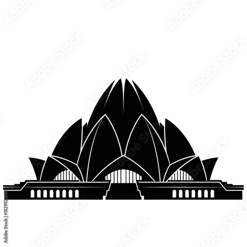 Striking silhouette of the Lotus Temple, Delhi's iconic architectural marvel, perfect for travel blogs, cultural projects, and spiritual designs, a symbol of unity.