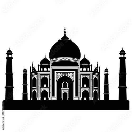 Stunning silhouette of the Taj Mahal, a timeless symbol of love and architectural wonder, perfect for travel designs and cultural projects with global appeal