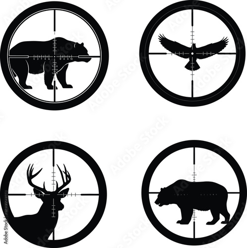 Hunting Scope Reticle View Animal Target Silhouettes Set