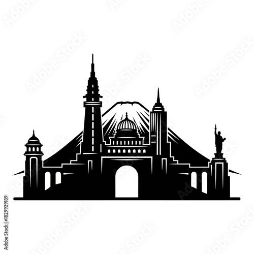 Stunning black skyline silhouette illustration featuring iconic buildings and monuments perfect for travel blogs, architecture firms, and destination marketing