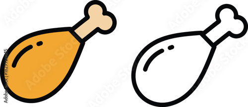 Print Fried Chicken Drumstick Icon Outline and Color Food Graphic Vector illustration