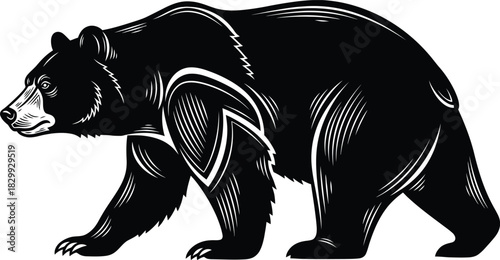 Textured Walking Bear Silhouette Vector Illustration