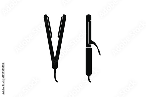 Straightener and Curling Iron Silhouette Pair, Minimal Vector