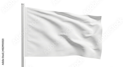 Billede på lærred Blank white waving flag on silver pole mockup