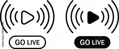 Set of go live icon set. Live stream symbols. Social media and online event signs. On Air Broadcast Icons
