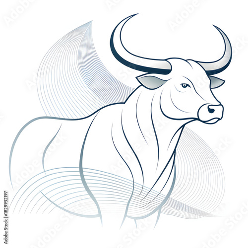 A simple bull silhouette featuring curved minimal horns creating a strong clean visual symbolizing power strength