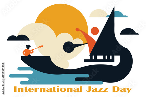 International Jazz Day Surreal Musical Seascape Vector