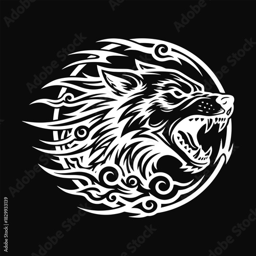 Snarling Wolf Head Tribal Celtic Tattoo Vector .