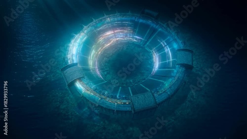 Wallpaper Mural Expansive undersea arena with kinetic colorful light bands and natural ocean lighting Torontodigital.ca