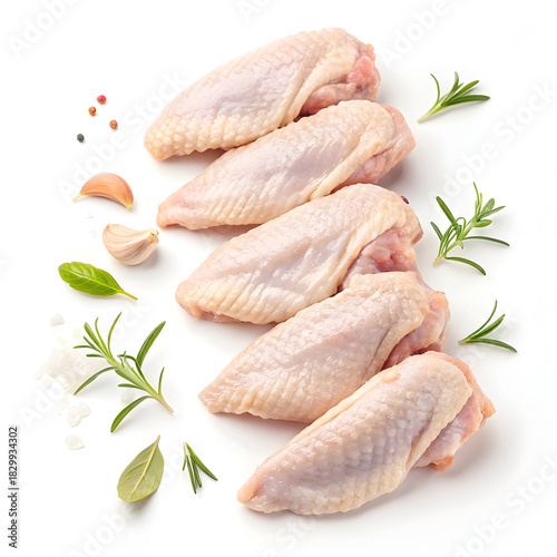 Raw chicken wings isolated on a white background showcasing fresh poultry pieces ideal for cooking, recipes, marinating,