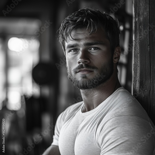 muscular man in a white t-shirt