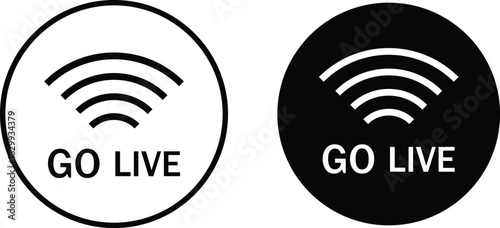 Go live icons set. Start recording and online event signs. Online video broadcast symbols. Social media recording sign