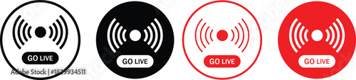 Go live icons set. Start recording and online event signs. Online video broadcast symbols. Social media recording sign
