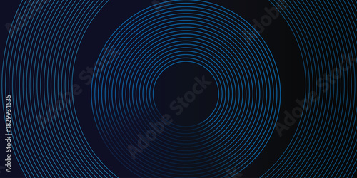 Blue abstract background with glowing circles. Swirl circular lines pattern. Geometric spiralTwirl element  Futuristic technology  desktop wallpaper background