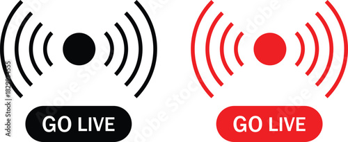 Go live icons set. Start recording and online event signs. Online video broadcast symbols. Social media recording sign