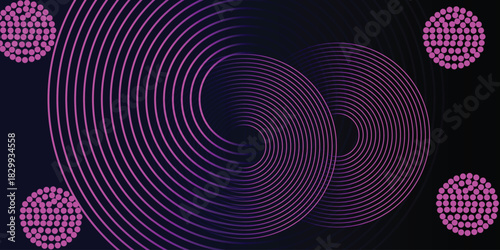 Blue abstract background with glowing circles. Swirl circular lines pattern. Geometric spiralTwirl element  Futuristic technology  desktop wallpaper background