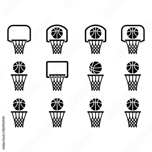 Basketball hoops and balls vector icons set sports design