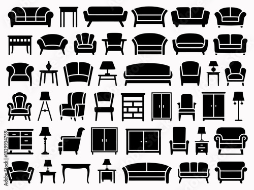 Modern furniture icons set for interior design decor