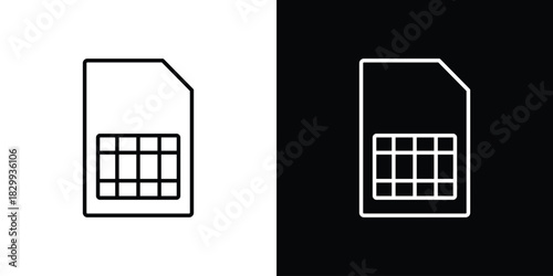 Sim card icons set with editable black and white stroke line style for ui designs