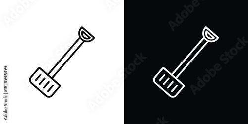 Snow shovel icons set with editable black and white stroke line style for ui designs