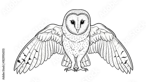 Majestic barn owl with outstretched wings, a striking and elegant avian design ready for your creative projects