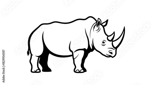 Powerful rhino illustration with bold lines, perfect for wildlife conservation campaigns and educational resources