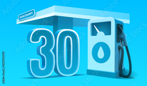 30 percent fuel discount promotion at a modern gas station.