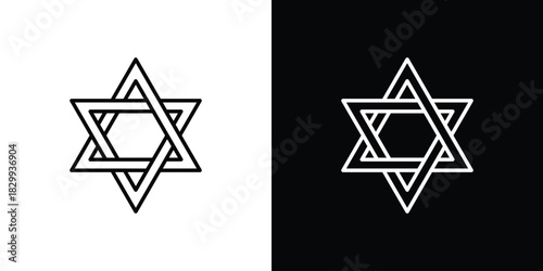 Star of David icons set with editable black and white stroke line style for ui designs