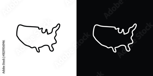 State country icons set with editable black and white stroke line style for ui designs