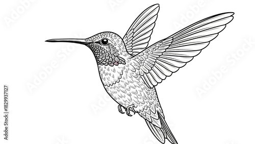 Elegant hummingbird in flight artfully drawn for branding or nature themed projects looking for a clean design