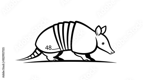 Modern armadillo line drawing with the number 48 for branding, logos, or educational projects