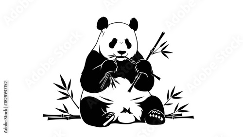 Adorable panda munching bamboo shoots, creating a playful, captivating emblem for conservation projects