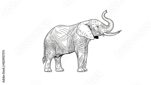 Majestic elephant sketch exhibiting graceful trunk and tusk detail for educational coloring pages or artistic wildlife designs