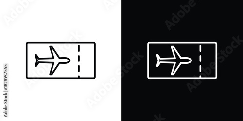 Ticket airline icons set with editable black and white stroke line style for ui designs