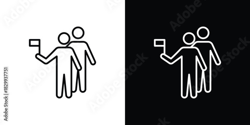 Tour guide people icons set with editable black and white stroke line style for ui designs