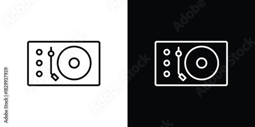 Turntable icons set with editable black and white stroke line style for ui designs