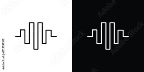 Wave square icons set with editable black and white stroke line style for ui designs